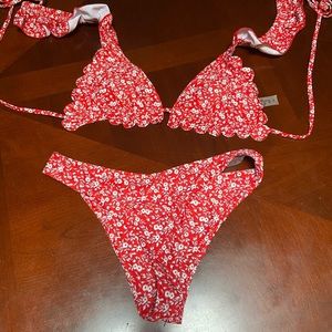 Never worn! Red Floral Print Triangle Bikini